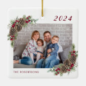 Rustische familie 2 Kerstmis met foto's Keramisch Ornament (Achterkant)
