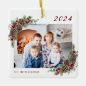 Rustische familie 2 Kerstmis met foto's Keramisch Ornament (Voorkant)