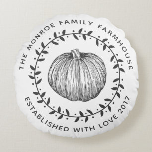 Rustische familie Farmhouse Pumpkin Wreath Rond Kussen