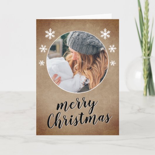 Rustische familie Foto Snowflake Merry Kerstmis Feestdagen Kaart (Voorkant)
