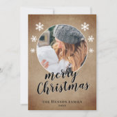 Rustische familie Foto Snowflake Merry Kerstmis Feestdagenkaart (Voorkant)