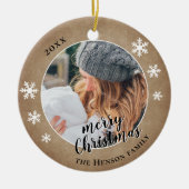 Rustische familie Foto Snowflake Merry Kerstmis Keramisch Ornament (Voorkant)