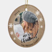 Rustische familie Foto Snowflake Merry Kerstmis Keramisch Ornament (Links)