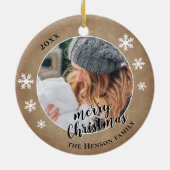 Rustische familie Foto Snowflake Merry Kerstmis Keramisch Ornament (Achterkant)