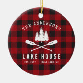 Rustische familie Lake house Trees Red Buffalo Pse Keramisch Ornament (Voorkant)