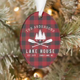 Rustische familie Lake house Trees Red Buffalo Pse Ornament