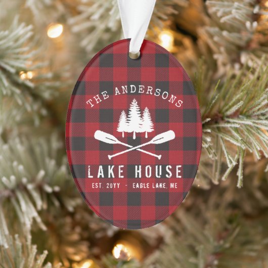 Rustische familie Lake house Trees Red Buffalo Pse Ornament (Boom)