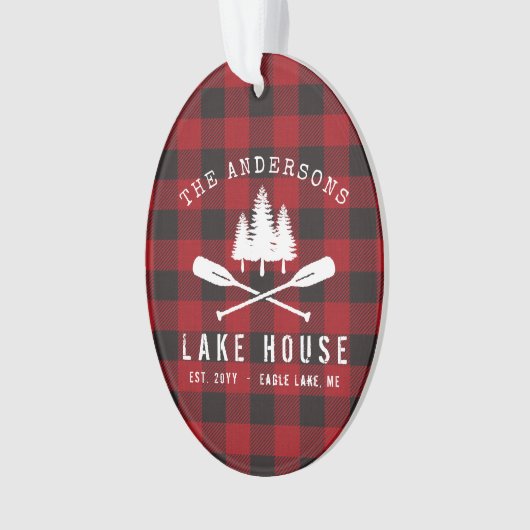 Rustische familie Lake house Trees Red Buffalo Pse Ornament (voorkant)