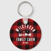 Rustische Familienaam Cabin Lake House Red Pset Sleutelhanger (Voorkant)
