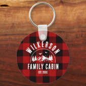 Rustische Familienaam Cabin Lake House Red Pset Sleutelhanger (Voorkant)