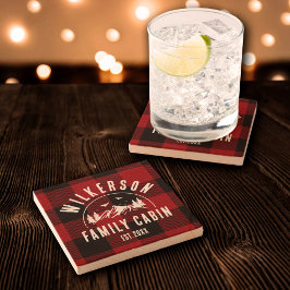 Rustische Familienaam Cabin Lake House Red Pset Stenen Onderzetter