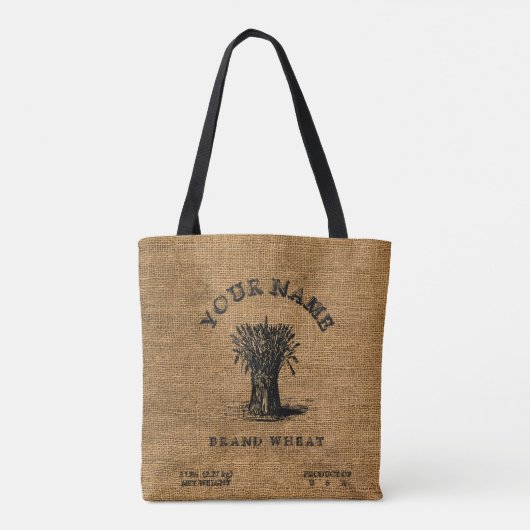 Rustische Faux Burlap Wheat Label Sjabloon Tote Bag (Achterkant)