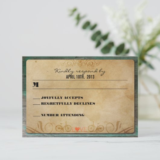  Rustische fiets Turquoise Wood RSVP Kaartje (Staand voorkant)