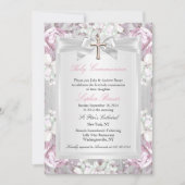 Rustische Floral Eerste Communiroze 2 Kaart (Voorkant)