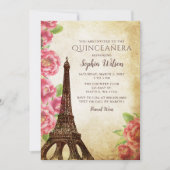  Rustische Floral Eiffeltoren Quinceañera Kaart (Voorkant)