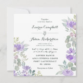 Rustische Floral Eucalyptus Waterverf Paarse bruil Kaart (Voorkant)