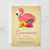 -Rustische Floral Flamingo Quinceanera Kaart (Voorkant)