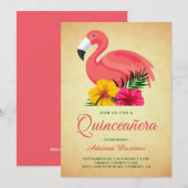 -Rustische Floral Flamingo Quinceanera Kaart (Voorkant / Achterkant)