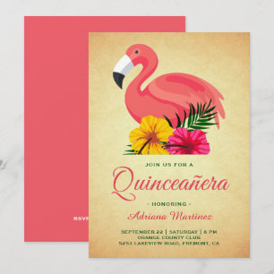 -Rustische Floral Flamingo Quinceanera Kaart