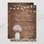 Rustische Floral Lila Hydrangea Mason Jar Lace Lig Kaart (Voorkant / Achterkant)