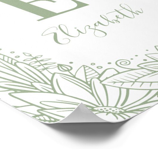 Rustische florale baby monogram. Landengroenkweker Poster (Hoek)