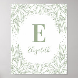 Rustische florale baby monogram. Landengroenkweker Poster