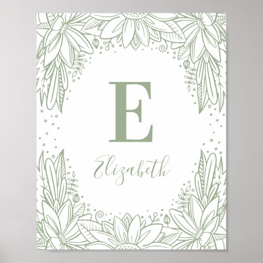 Rustische florale baby monogram. Landengroenkweker Poster (Voorkant)
