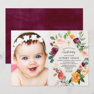 Rustische florale herfst waterverf Christening fot Kaart