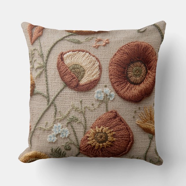 Rustische Geborduurde Bloemenkussen – Bloom Design Kussen (Voorkant)