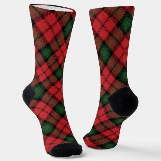 Rustische geruite rode groene tartan sokken (Gebogen)