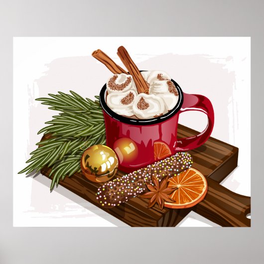 Rustische Gezellige Warme Chocolade Mok Marshmallo Poster (Voorkant)