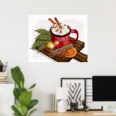 Rustische Gezellige Warme Chocolade Mok Marshmallo Poster (Thuiskantoor)