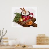 Rustische Gezellige Warme Chocolade Mok Marshmallo Poster (Keuken)