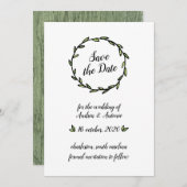 Rustische groene bladerkrans Save the Date (Voorkant / Achterkant)