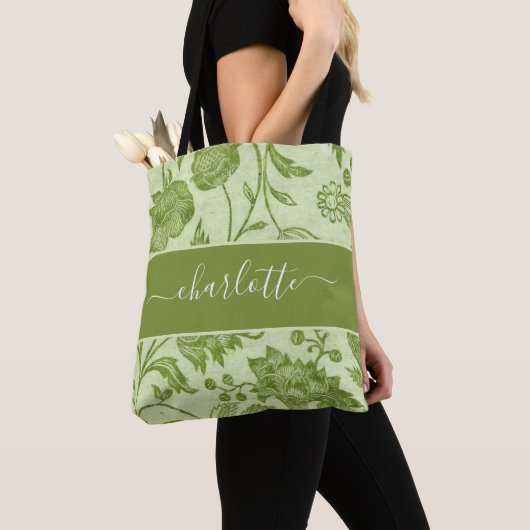 Rustische  groene Floral Tote Bag (Dichtbij)