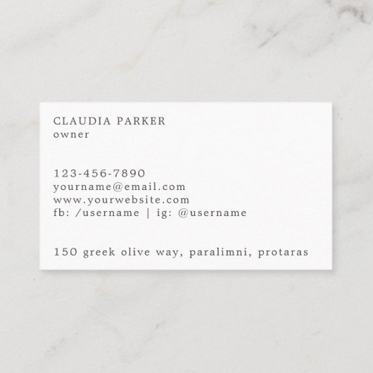 Rustische groene olijf leef Weepmonogram Visitekaartje (Achterkant)