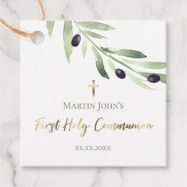 Rustische groene olijftak Eerste Gemeenschap Bedankjes Labels