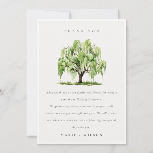 Rustische groene Waterverf Willow Tree Boerderij W Bedankkaart (Voorkant)