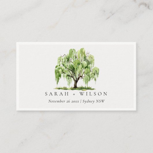 Rustische groene Waterverf Willow Tree Boerderij W Plaatskaartje (Voorkant)