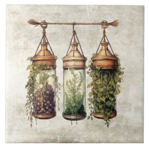 Rustische hangende kruiden druiven aquarellen tegeltje