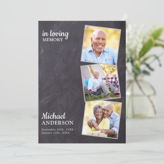 Rustische herdenking van het leven 3 Foto's Memori Kaart (Staand voorkant)