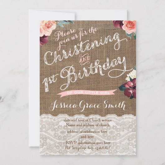 Rustische Herfst Christening 1ste verjaardag parti Kaart (Voorkant)