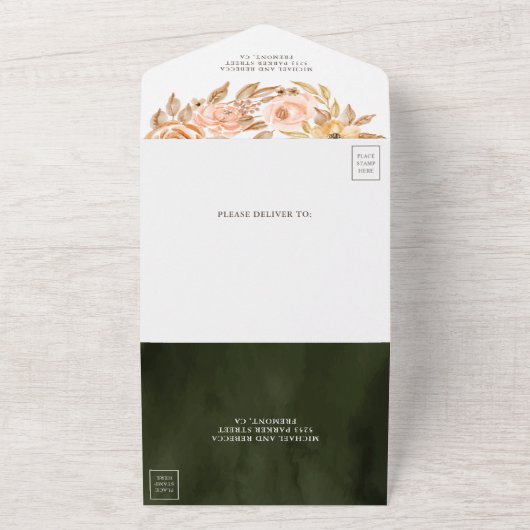 Rustische Herfst Earthy Floral Sage Green Wedding All In One Uitnodiging (Buitenkant)
