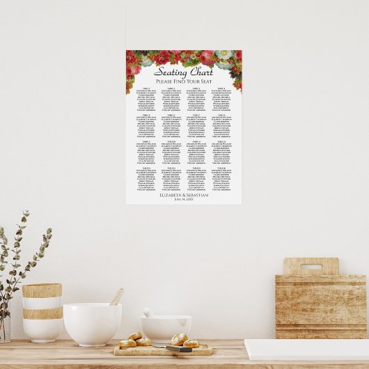 Rustische Herfst Floral 16 Tafel-bruiloft Poster (Keuken)