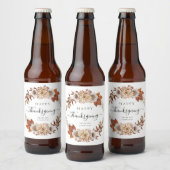 Rustische Herfst Floral Happy Thanksgiving Bier Etiket (Flessen)