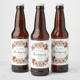 Rustische Herfst Floral Happy Thanksgiving Bier Etiket