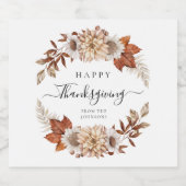 Rustische Herfst Floral Happy Thanksgiving Bier Etiket (Enkel label)