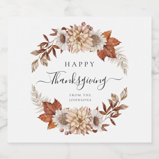 Rustische Herfst Floral Happy Thanksgiving Bier Etiket (Enkel label)