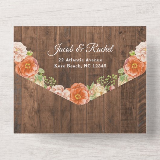 Rustische Herfst Floral Pumpkin String Lights Wedd All In One Uitnodiging (Achterkant)