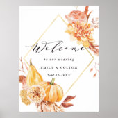 Rustische Herfst Floral Pumpkin Wedding Welkomstte Poster (Voorkant)